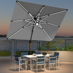 LED Cantilever Umbrella with Integrated Ribline Lighting for Outdoor Dining, Poolside Lounging & Garden Evenings