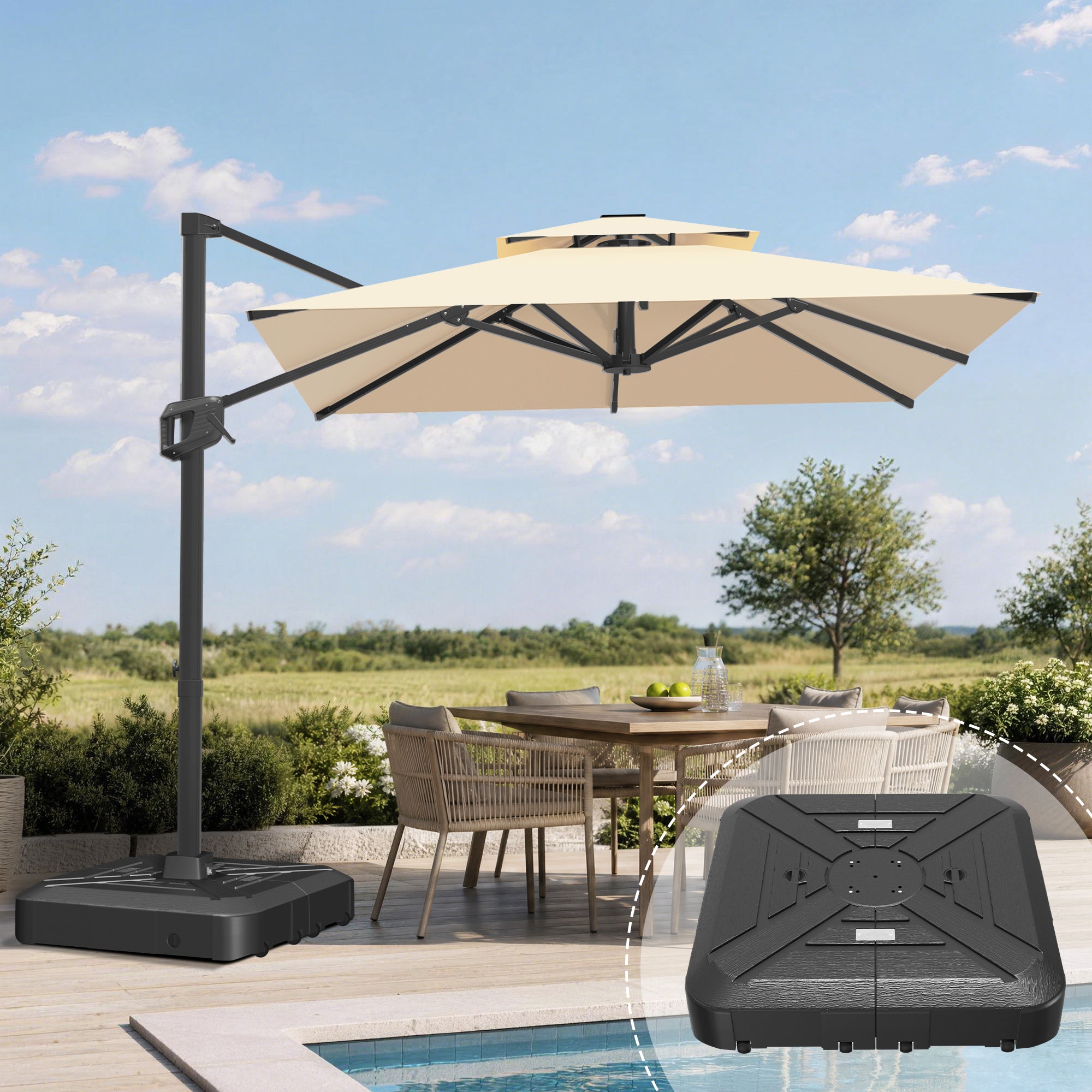 Heavy-Duty Cantilever Umbrella with Cross Base — Powder-Coated Aluminium Frame for Garden, Patio & Poolside