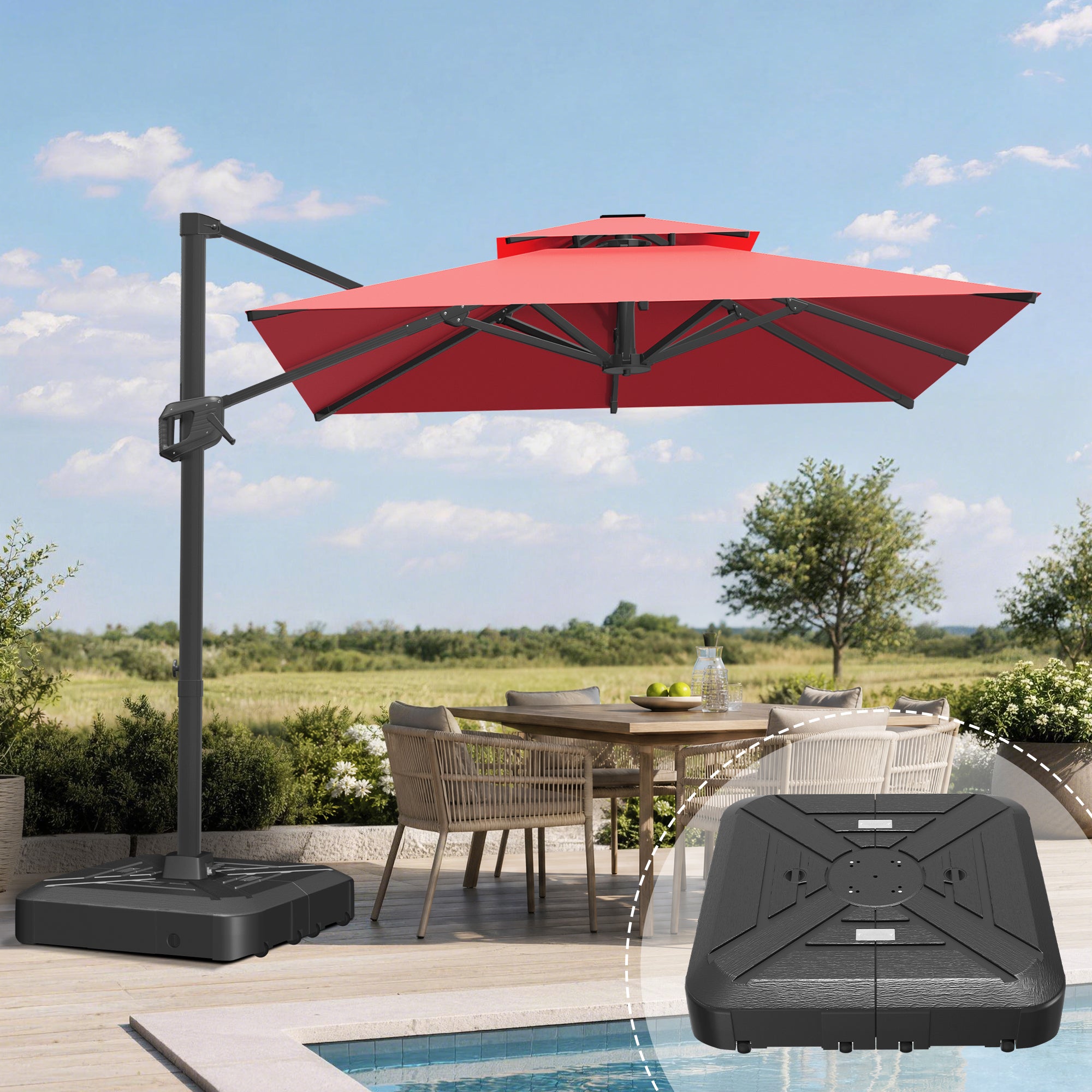 Heavy-Duty Cantilever Umbrella with Cross Base — Powder-Coated Aluminium Frame for Garden, Patio & Poolside