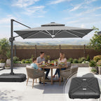 LED Cantilever Umbrella with Integrated Ribline Lighting for Outdoor Dining, Poolside Lounging & Garden Evenings