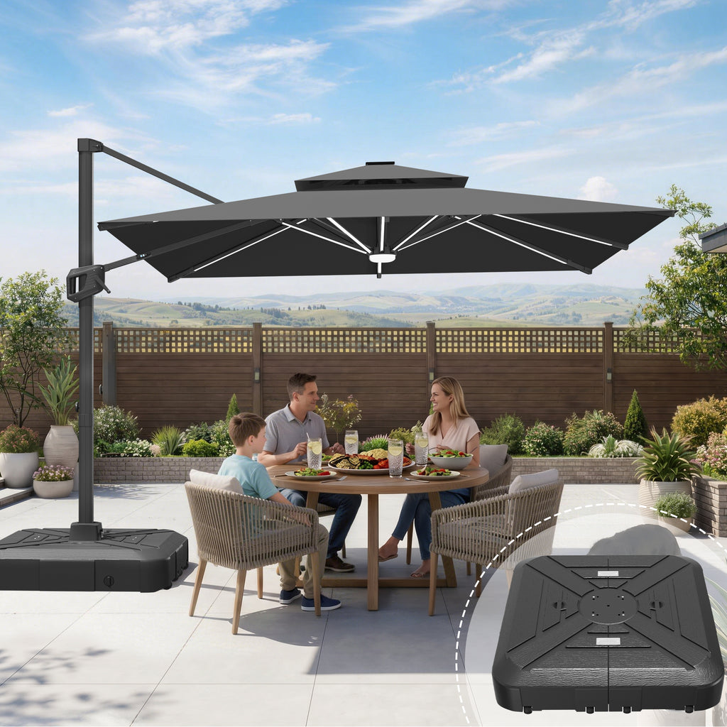 LED Cantilever Umbrella with Integrated Ribline Lighting for Outdoor Dining, Poolside Lounging & Garden Evenings