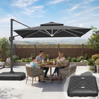 LED Cantilever Umbrella with Integrated Ribline Lighting for Outdoor Dining, Poolside Lounging & Garden Evenings