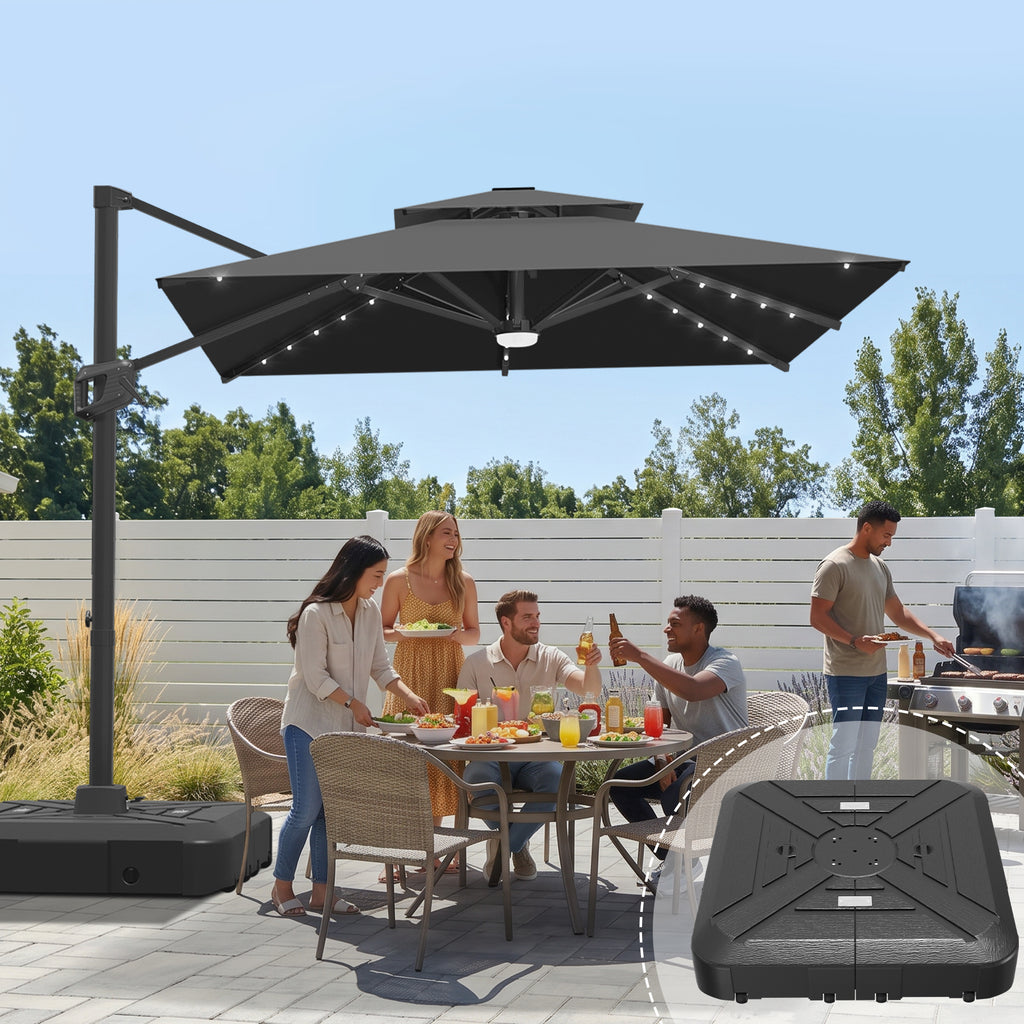 Cantilever Umbrella with Integrated Solar LED Bead Lights for Patios, Poolside Lounging & Garden Evenings