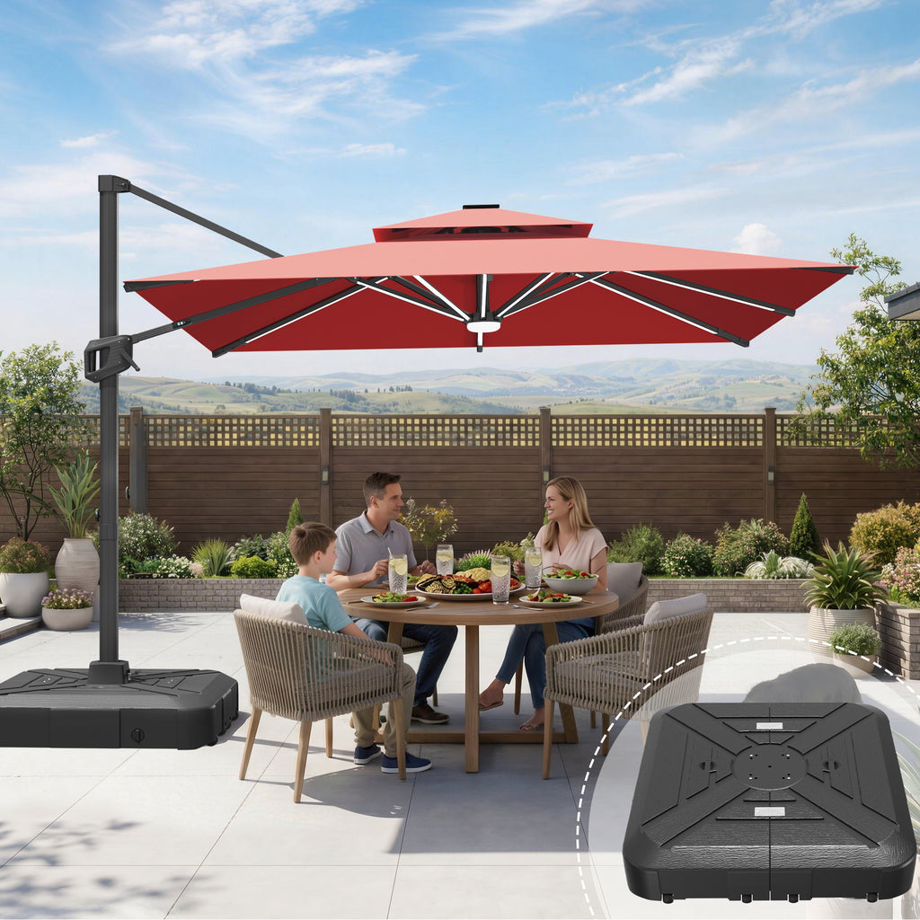 LED Cantilever Umbrella with Integrated Ribline Lighting for Outdoor Dining, Poolside Lounging & Garden Evenings