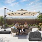 LED Cantilever Umbrella with Integrated Ribline Lighting for Outdoor Dining, Poolside Lounging & Garden Evenings