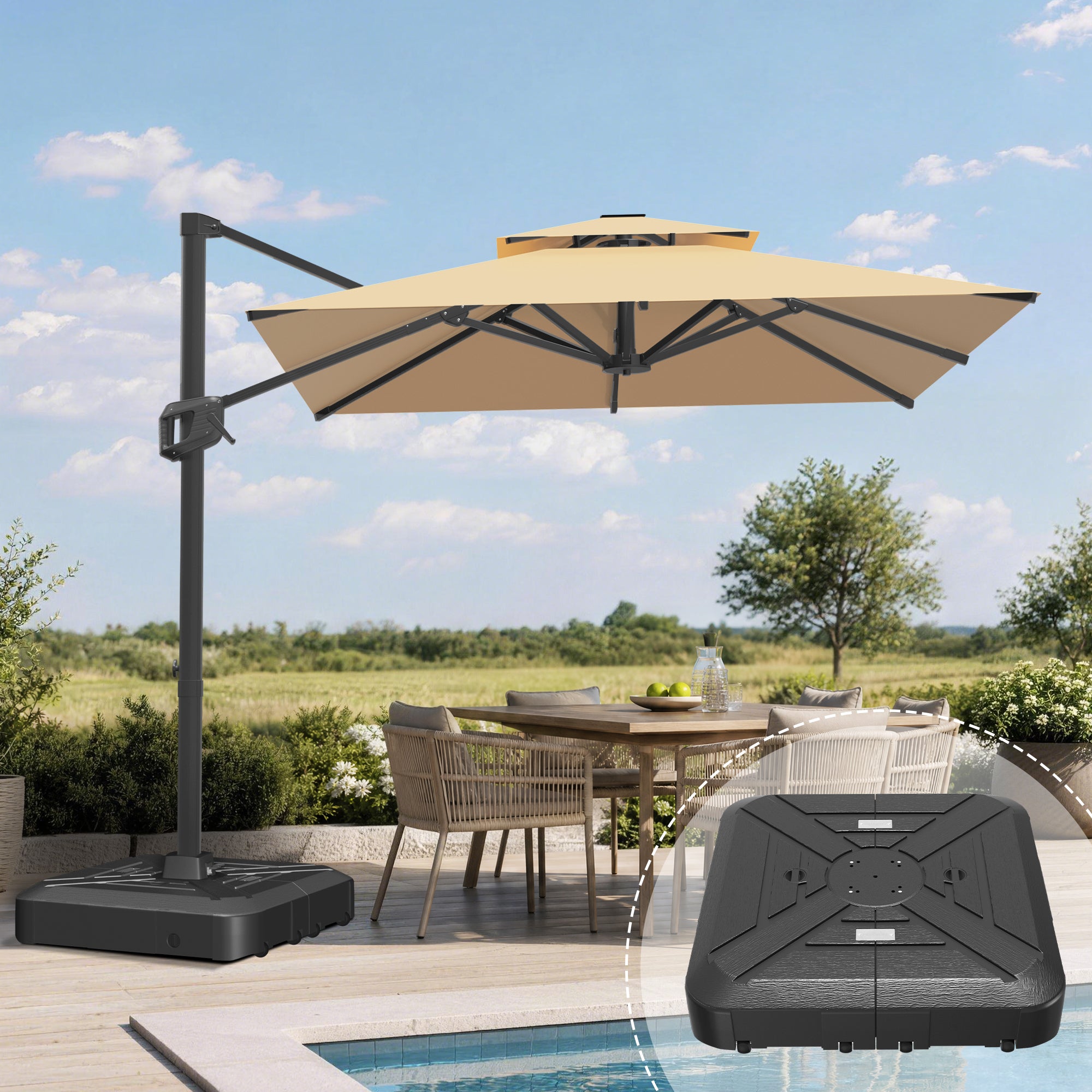 Heavy-Duty Cantilever Umbrella with Cross Base — Powder-Coated Aluminium Frame for Garden, Patio & Poolside