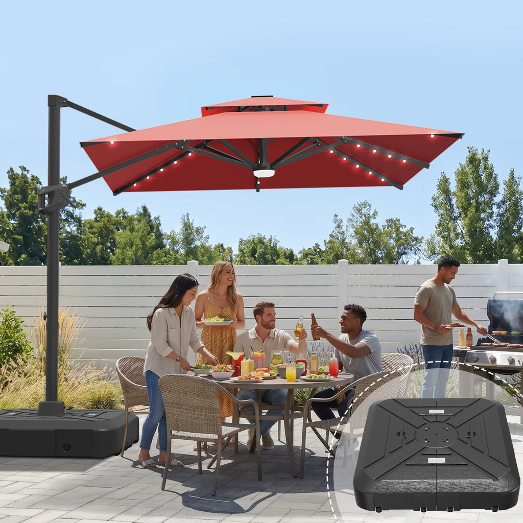 Cantilever Umbrella with Integrated Solar LED Bead Lights for Patios, Poolside Lounging & Garden Evenings