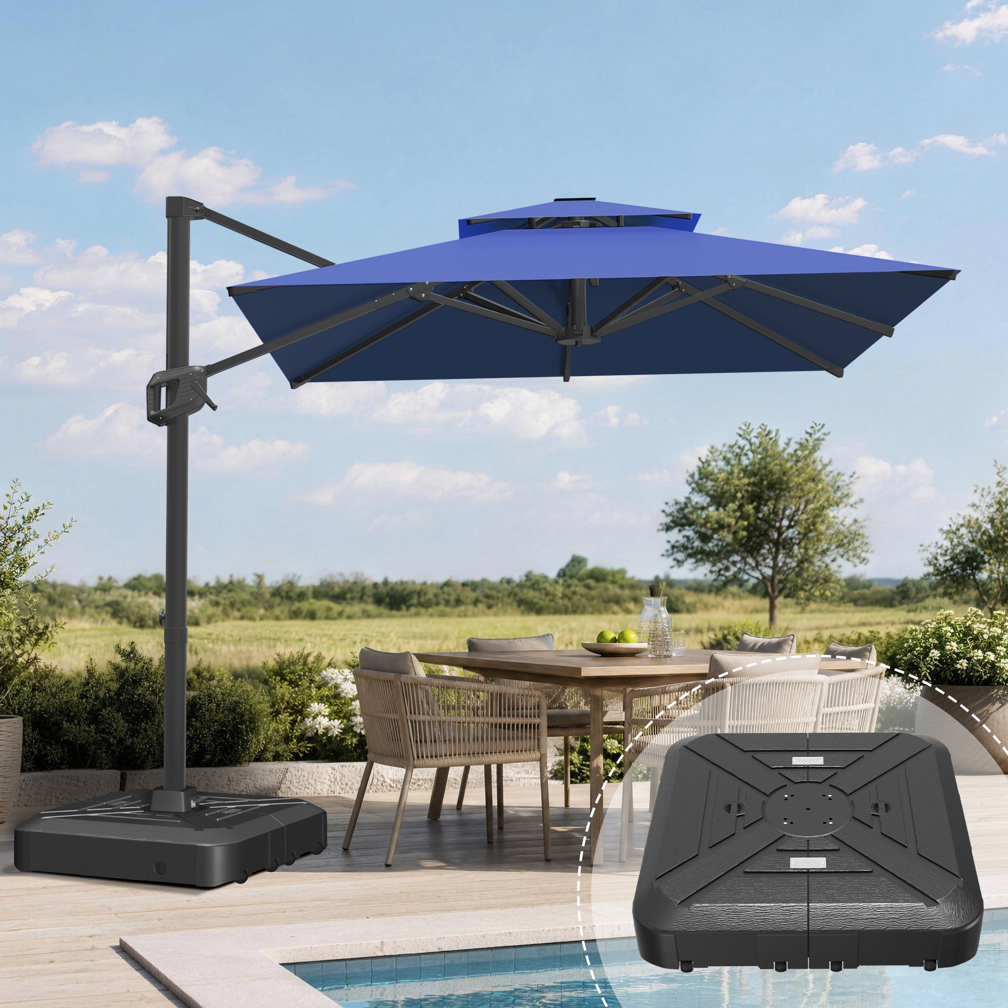 Heavy-Duty Cantilever Umbrella with Cross Base — Powder-Coated Aluminium Frame for Garden, Patio & Poolside