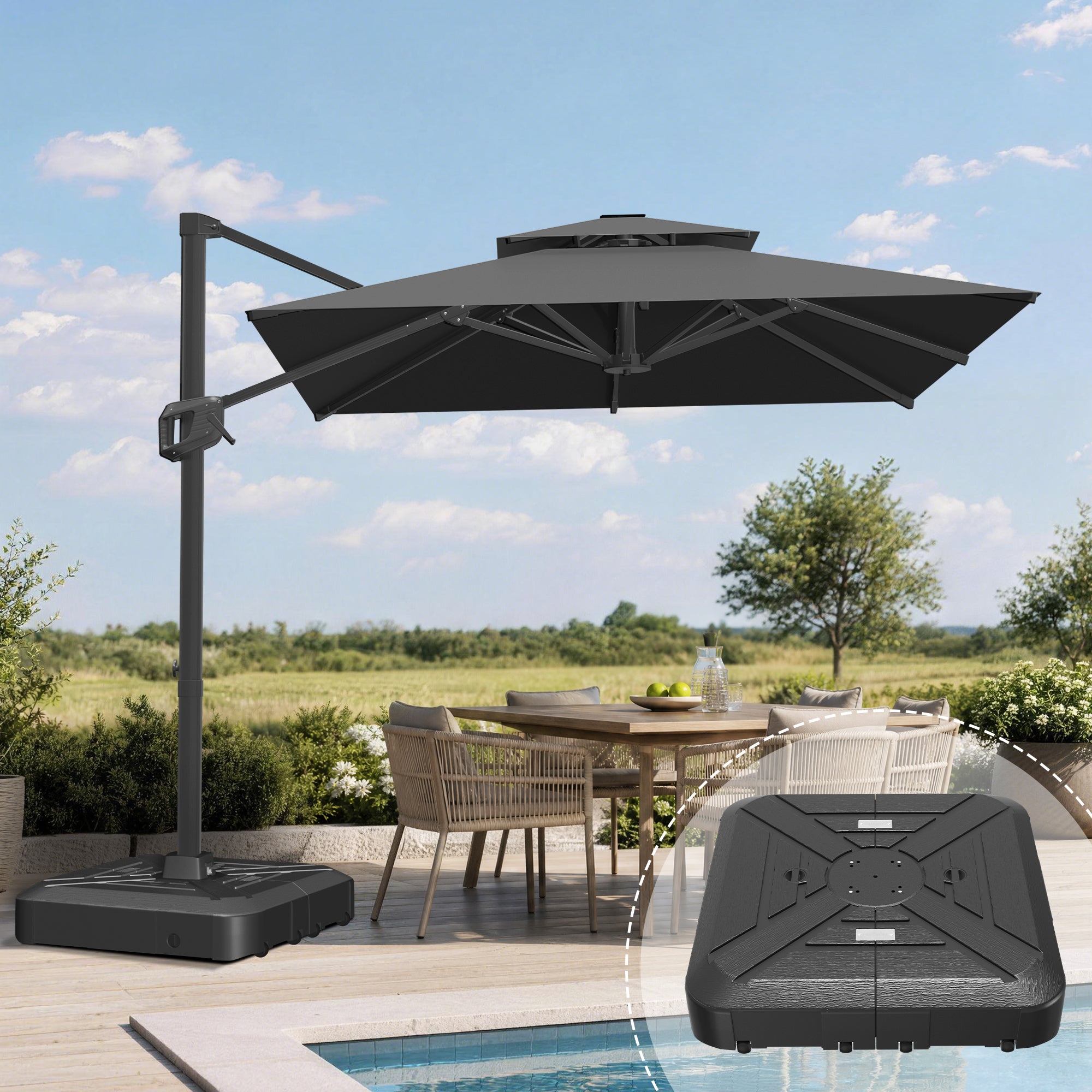 Heavy-Duty Cantilever Umbrella with Cross Base — Powder-Coated Aluminium Frame for Garden, Patio & Poolside