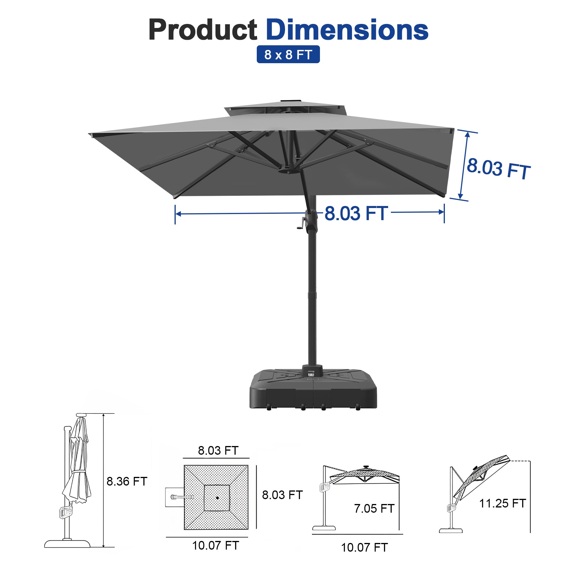 Heavy-Duty Cantilever Umbrella with Cross Base — Powder-Coated Aluminium Frame for Garden, Patio & Poolside