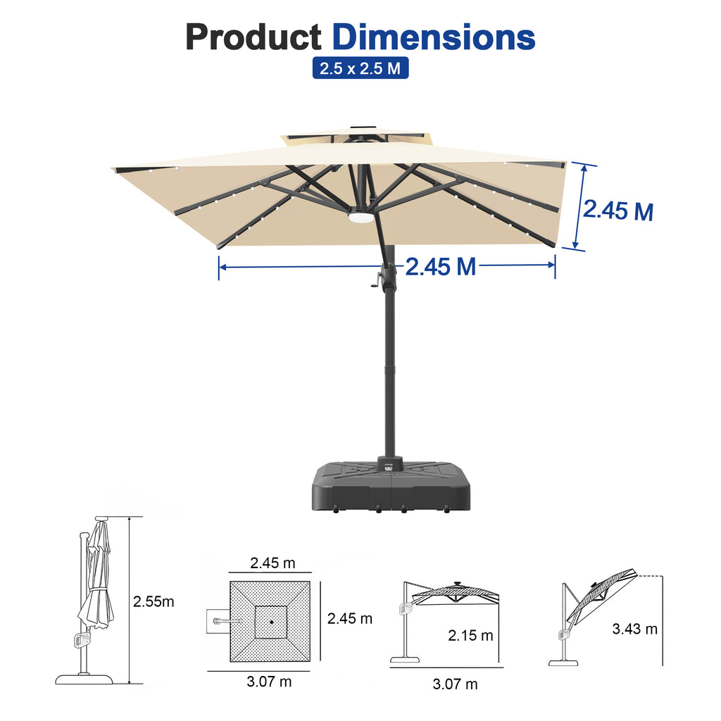 Heavy-Duty Cantilever Umbrella with Cross Base — Powder-Coated Aluminium Frame for Garden, Patio & Poolside