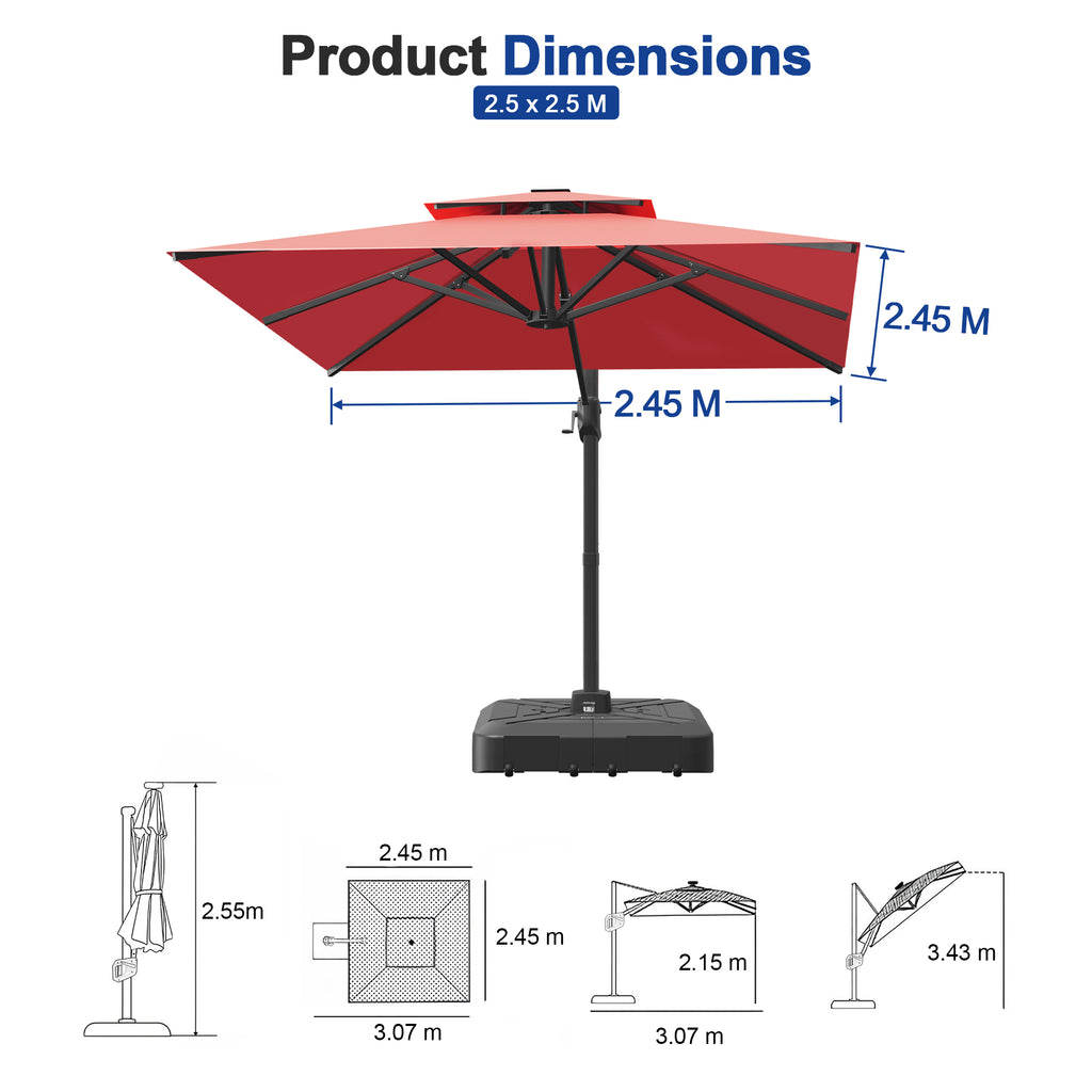 Heavy-Duty Cantilever Umbrella with Cross Base — Powder-Coated Aluminium Frame for Garden, Patio & Poolside