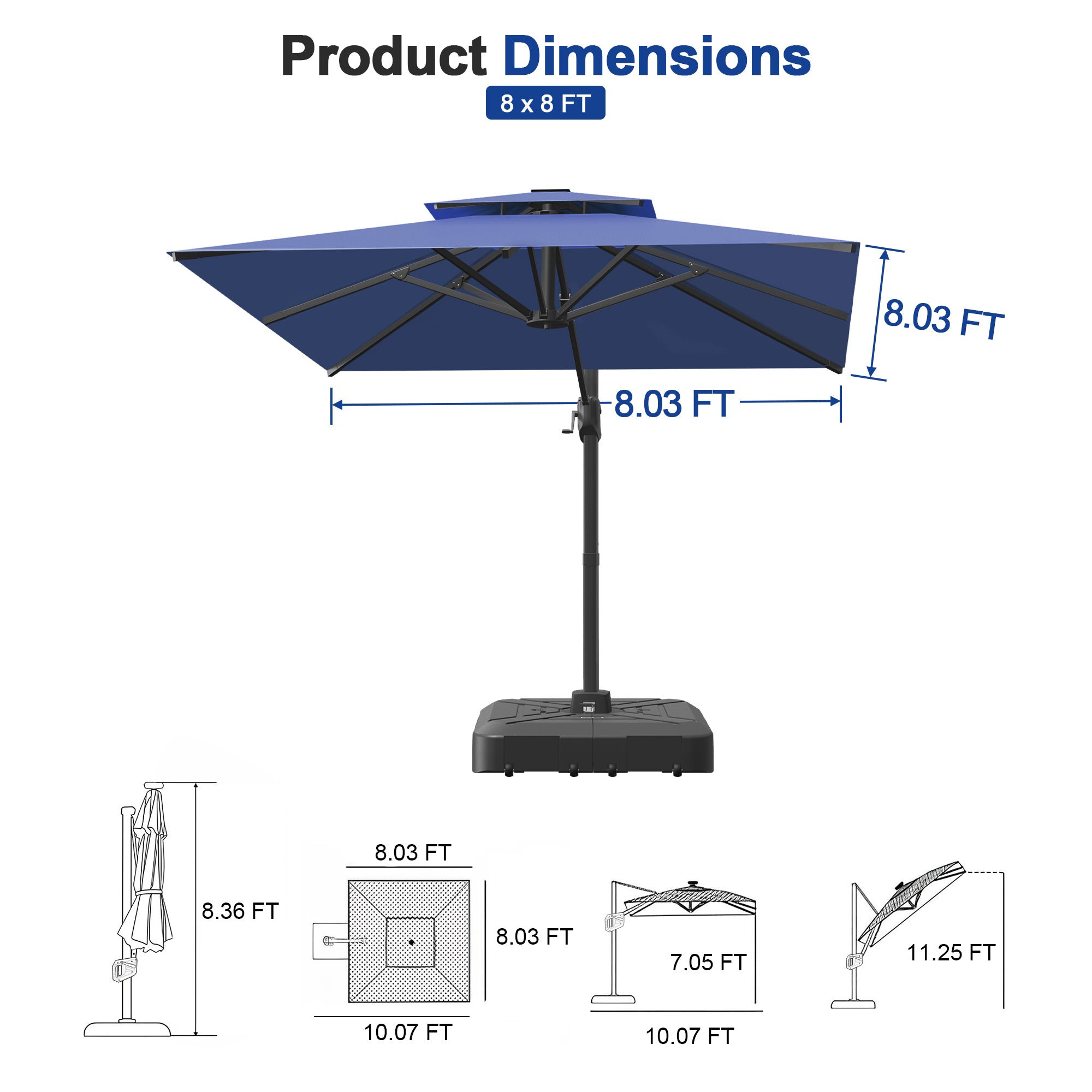 Heavy-Duty Cantilever Umbrella with Cross Base — Powder-Coated Aluminium Frame for Garden, Patio & Poolside