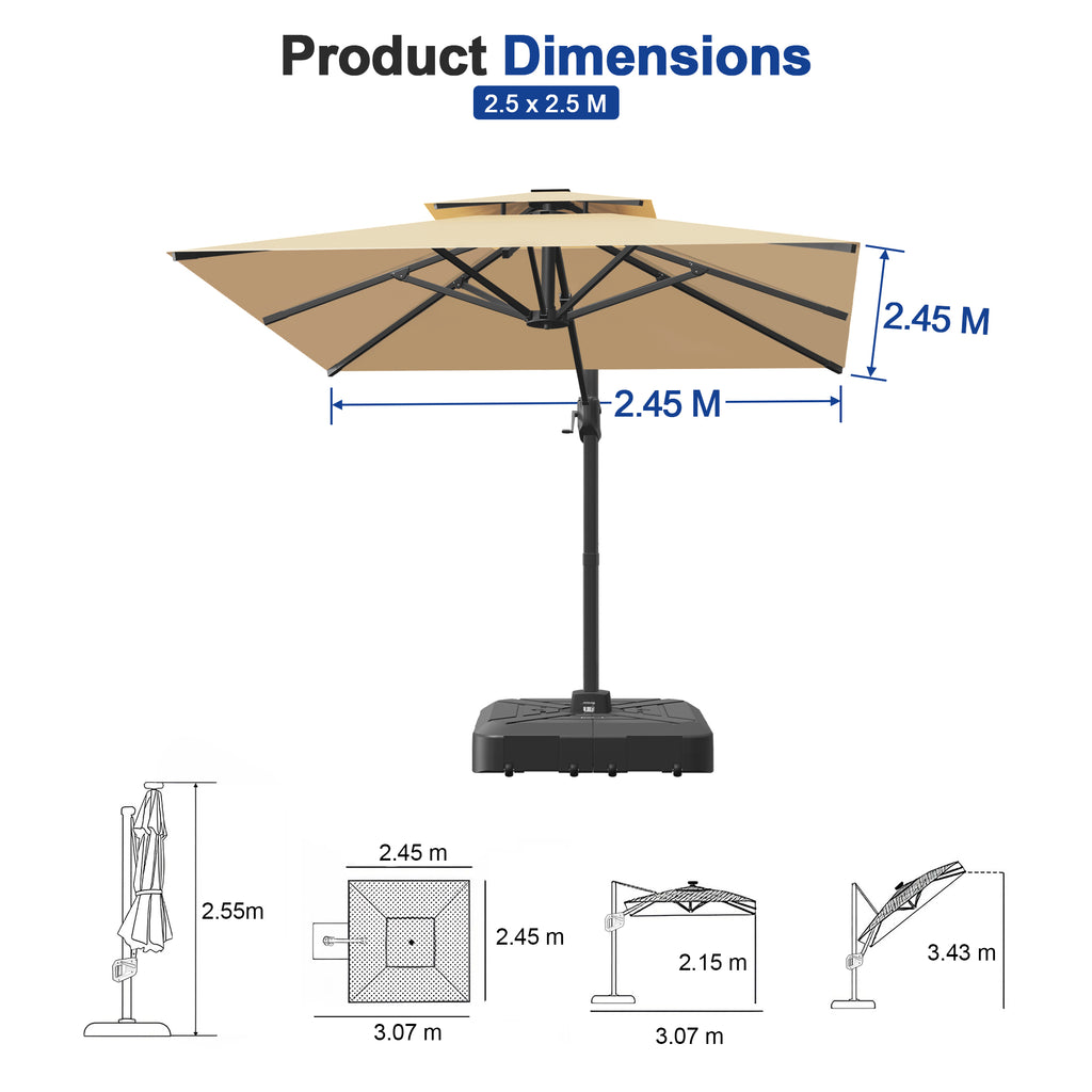 Heavy-Duty Cantilever Umbrella with Cross Base — Powder-Coated Aluminium Frame for Garden, Patio & Poolside