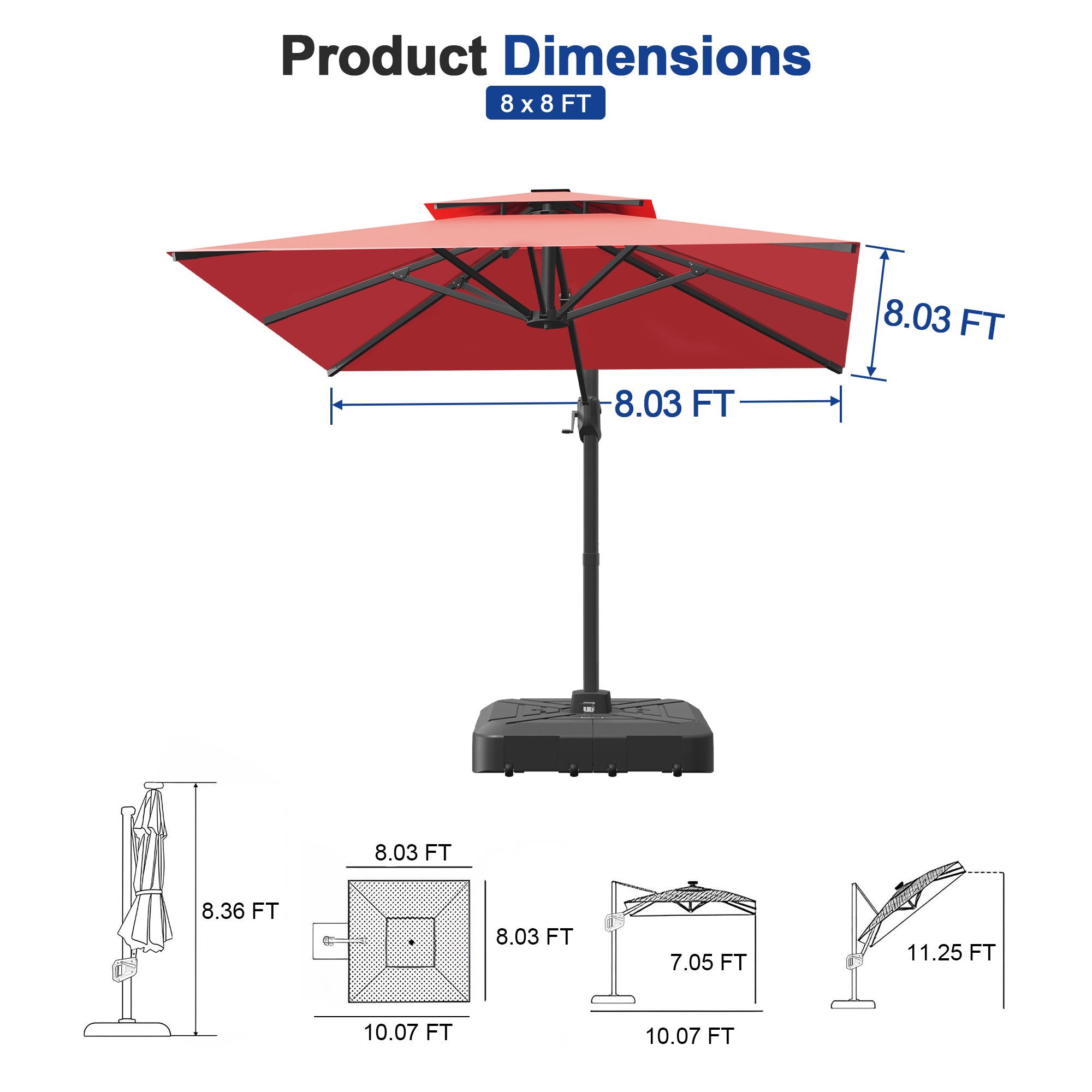 Heavy-Duty Cantilever Umbrella with Cross Base — Powder-Coated Aluminium Frame for Garden, Patio & Poolside