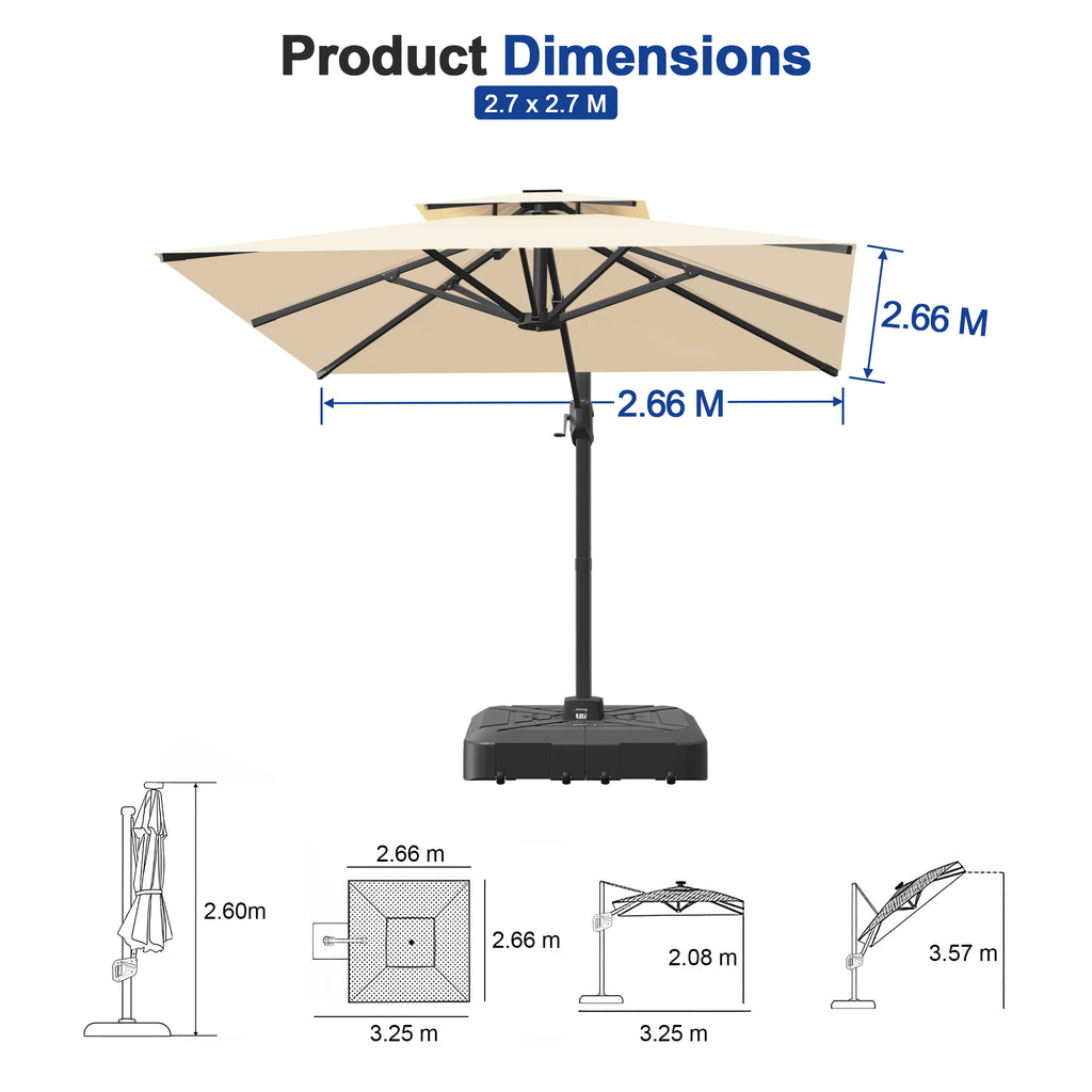 Heavy-Duty Cantilever Umbrella with Cross Base — Powder-Coated Aluminium Frame for Garden, Patio & Poolside