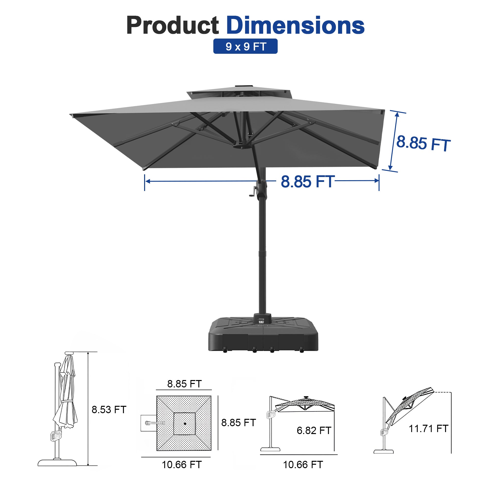 Heavy-Duty Cantilever Umbrella with Cross Base — Powder-Coated Aluminium Frame for Garden, Patio & Poolside