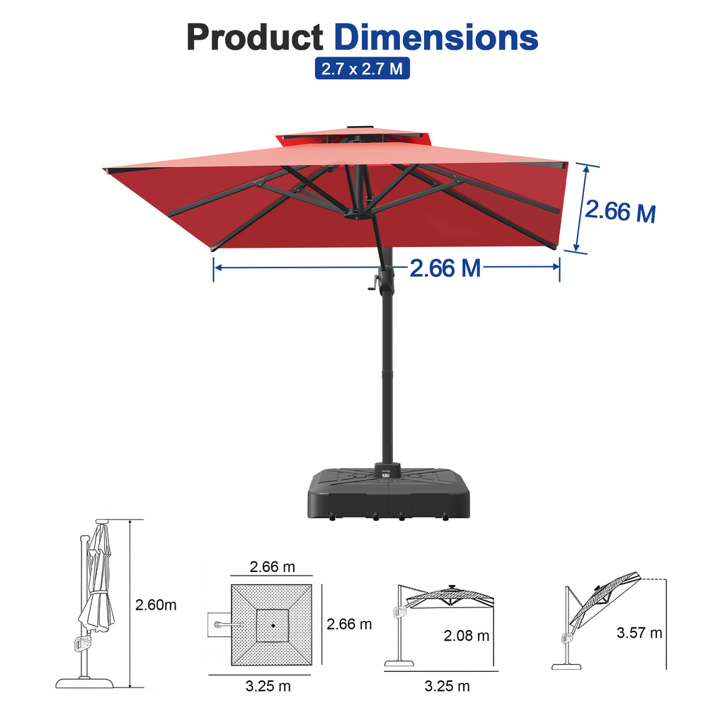 Heavy-Duty Cantilever Umbrella with Cross Base — Powder-Coated Aluminium Frame for Garden, Patio & Poolside