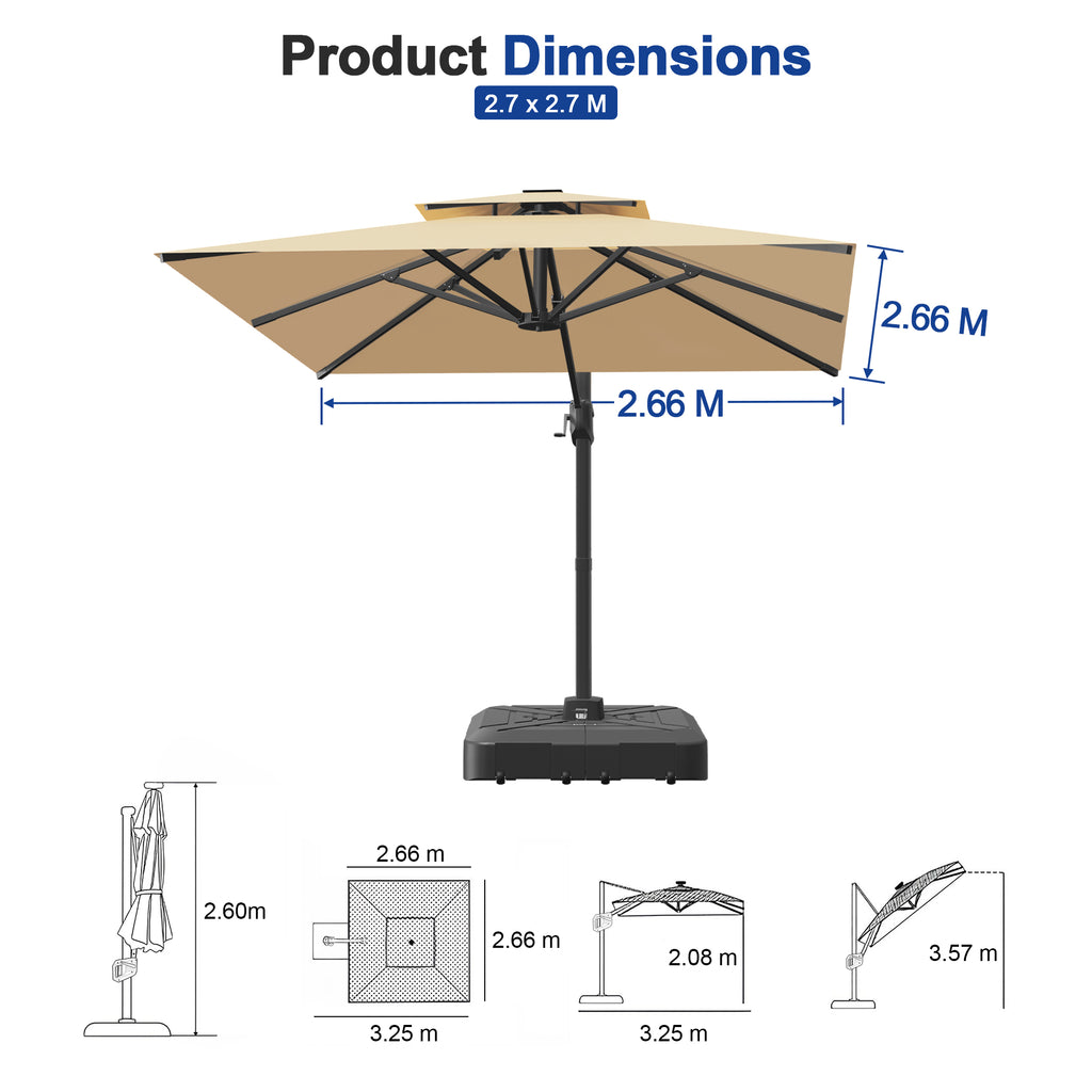 Heavy-Duty Cantilever Umbrella with Cross Base — Powder-Coated Aluminium Frame for Garden, Patio & Poolside
