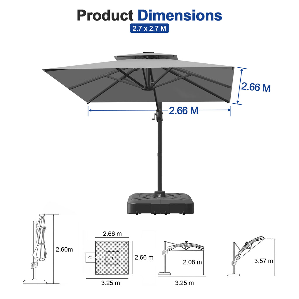 Heavy-Duty Cantilever Umbrella with Cross Base — Powder-Coated Aluminium Frame for Garden, Patio & Poolside