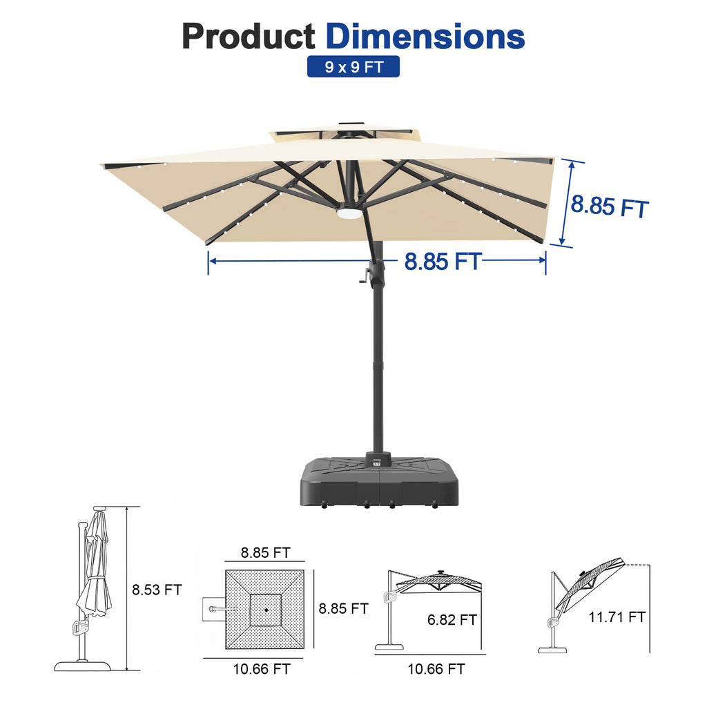Heavy-Duty Cantilever Umbrella with Cross Base — Powder-Coated Aluminium Frame for Garden, Patio & Poolside