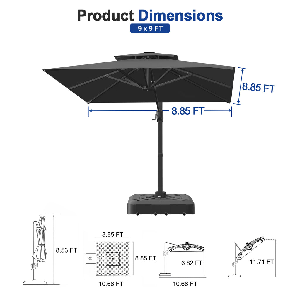 Heavy-Duty Cantilever Umbrella with Cross Base — Powder-Coated Aluminium Frame for Garden, Patio & Poolside