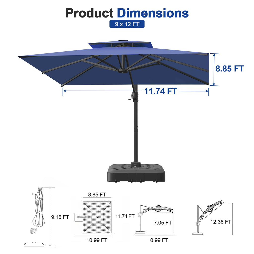 Heavy-Duty Cantilever Umbrella with Cross Base — Powder-Coated Aluminium Frame for Garden, Patio & Poolside