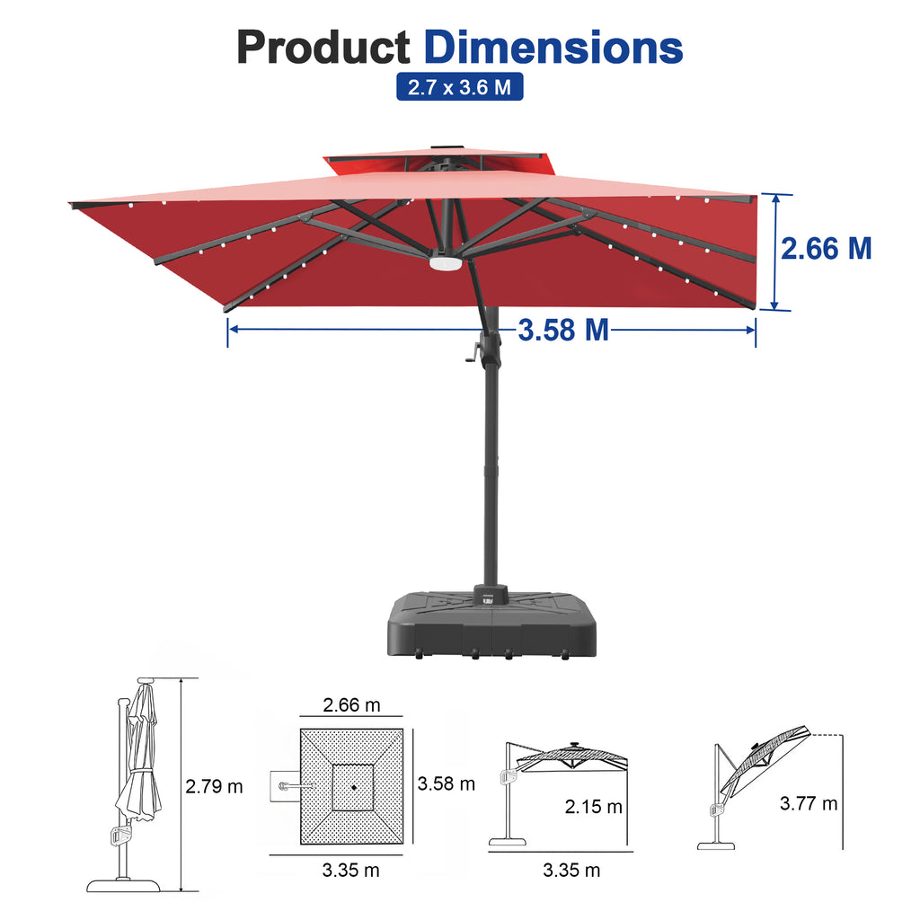 Cantilever Umbrella with Integrated Solar LED Bead Lights for Patios, Poolside Lounging & Garden Evenings