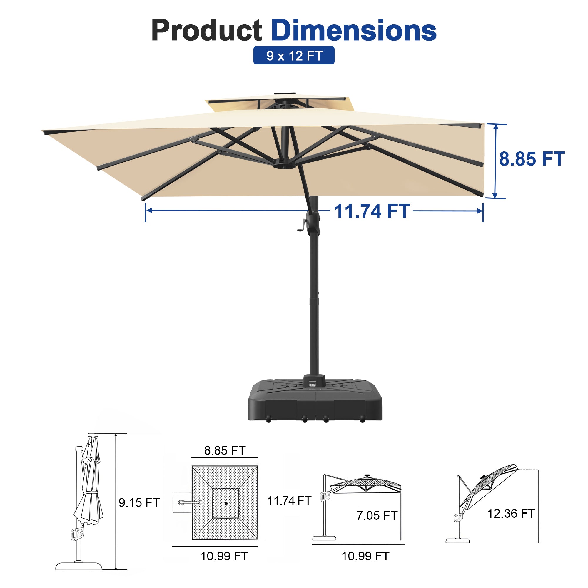 Heavy-Duty Cantilever Umbrella with Cross Base — Powder-Coated Aluminium Frame for Garden, Patio & Poolside