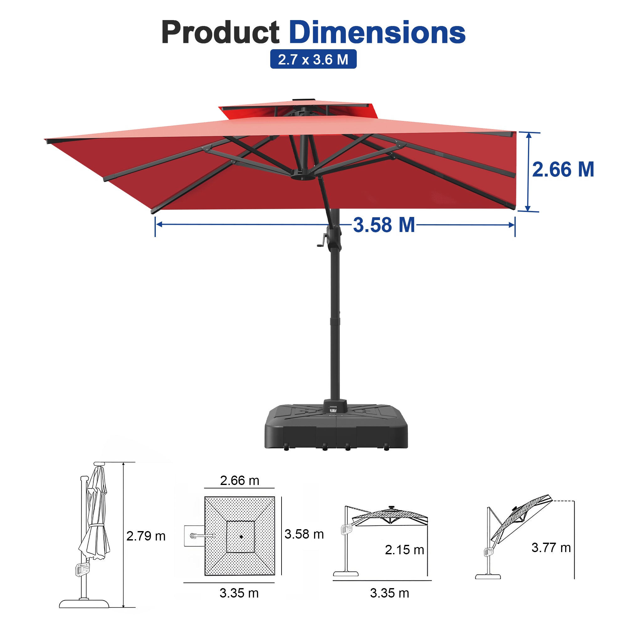 Heavy-Duty Cantilever Umbrella with Cross Base — Powder-Coated Aluminium Frame for Garden, Patio & Poolside