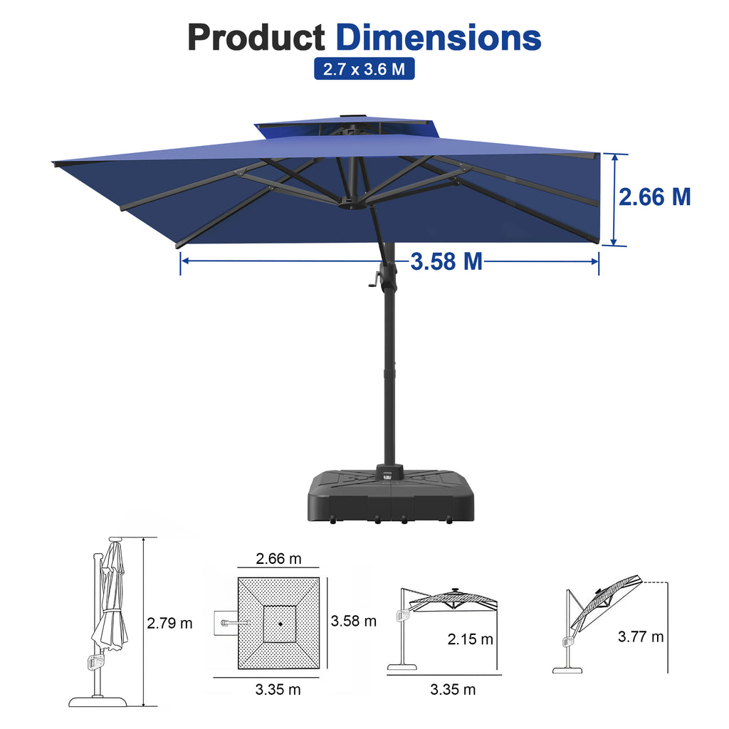 Heavy-Duty Cantilever Umbrella with Cross Base — Powder-Coated Aluminium Frame for Garden, Patio & Poolside