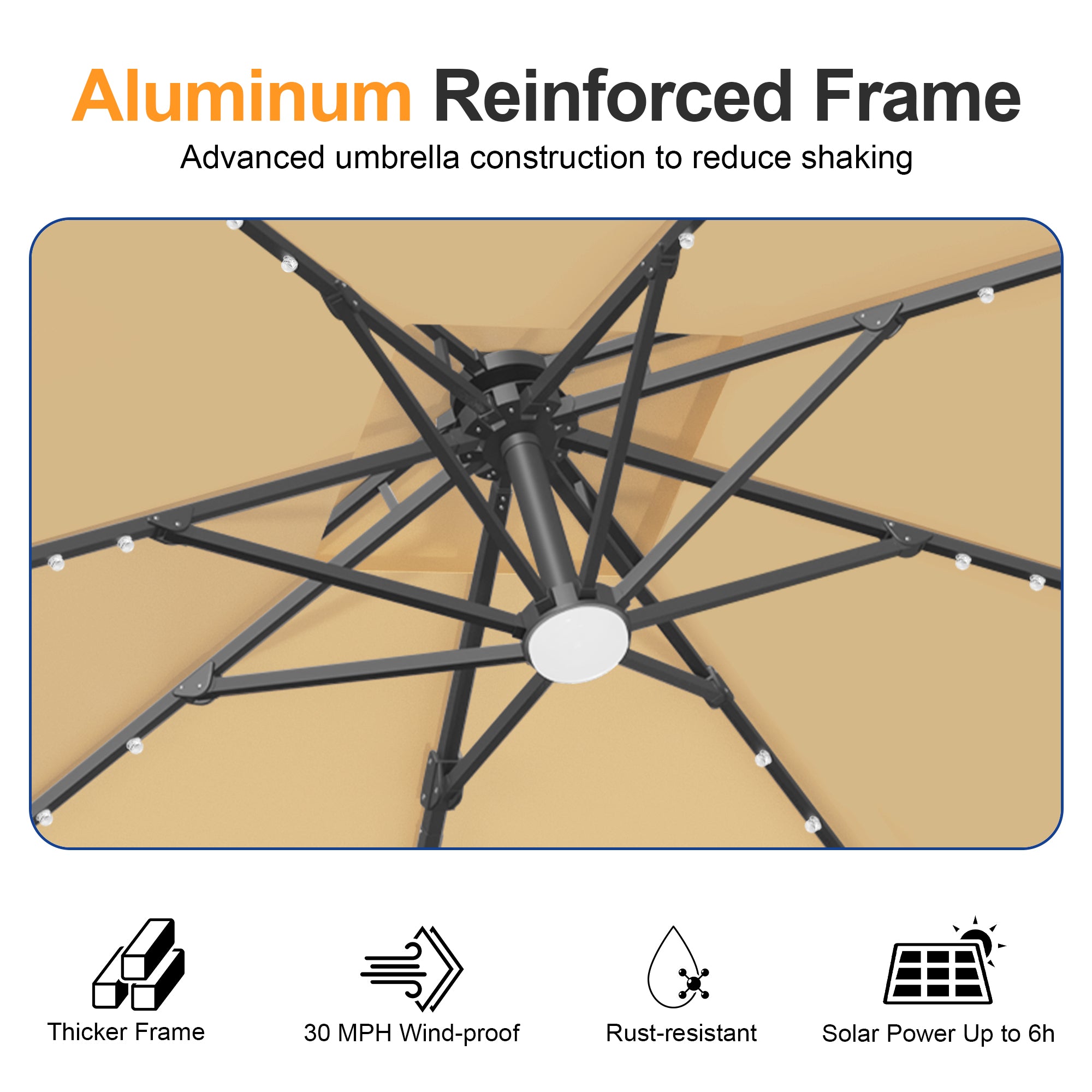 Cantilever Umbrella with Integrated Solar LED Bead Lights for Patios, Poolside Lounging & Garden Evenings