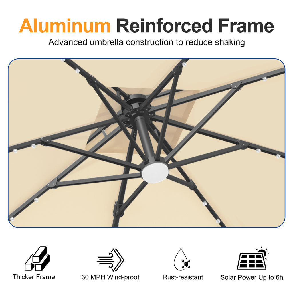 Cantilever Umbrella with Integrated Solar LED Bead Lights for Patios, Poolside Lounging & Garden Evenings