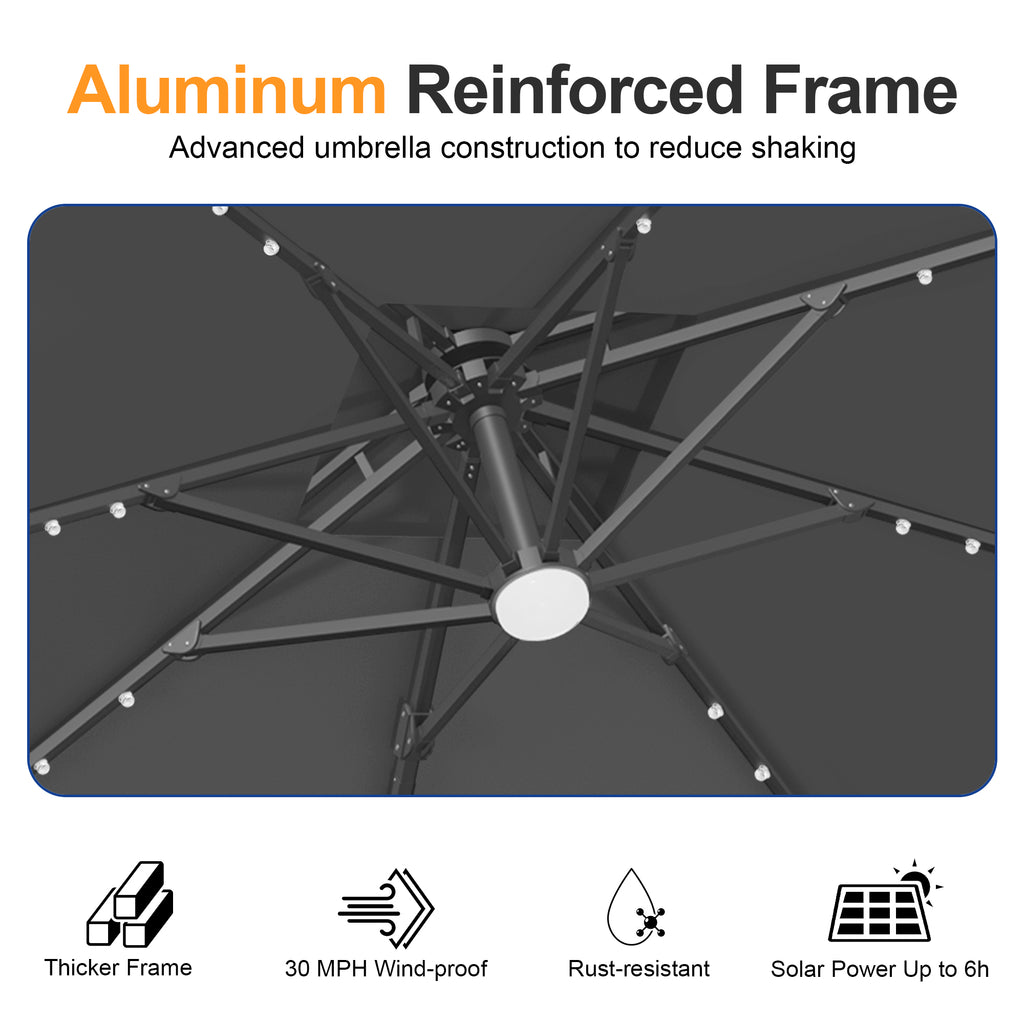 Cantilever Umbrella with Integrated Solar LED Bead Lights for Patios, Poolside Lounging & Garden Evenings