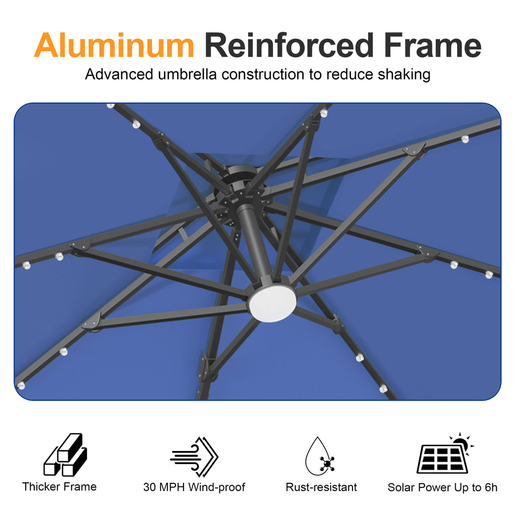 Cantilever Umbrella with Integrated Solar LED Bead Lights for Patios, Poolside Lounging & Garden Evenings