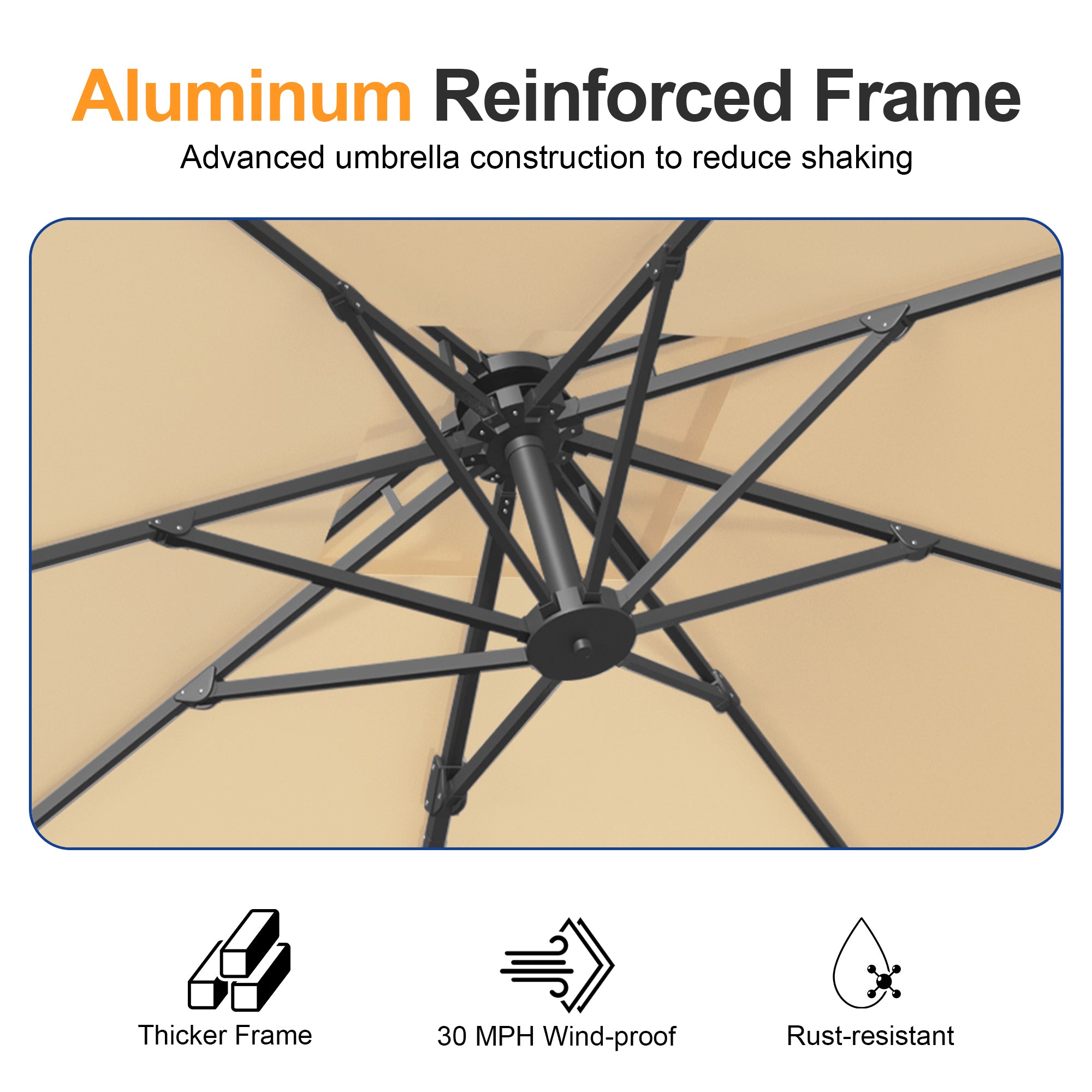 Heavy-Duty Cantilever Umbrella with Cross Base — Powder-Coated Aluminium Frame for Garden, Patio & Poolside