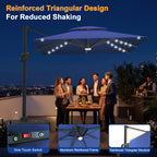Cantilever Umbrella with Integrated Solar LED Bead Lights for Patios, Poolside Lounging & Garden Evenings