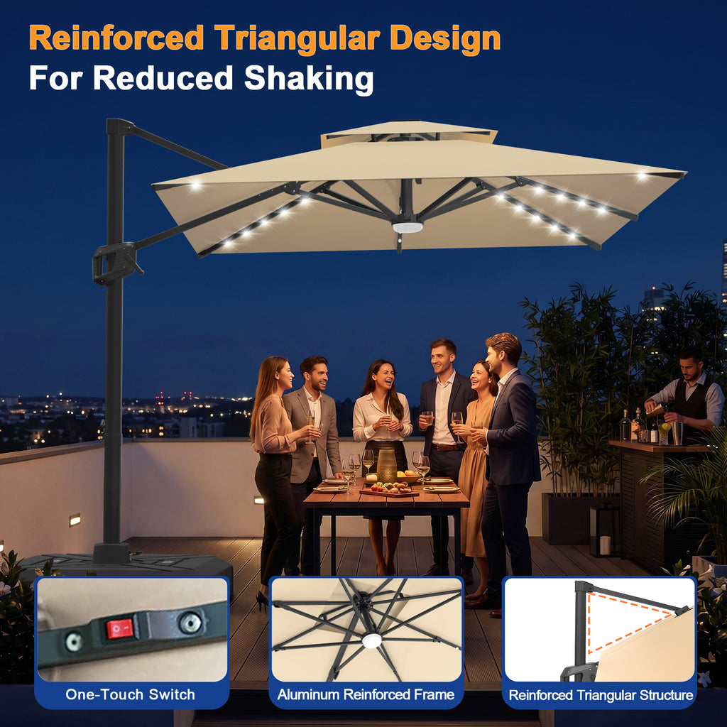 Heavy-Duty Cantilever Umbrella with Cross Base — Powder-Coated Aluminium Frame for Garden, Patio & Poolside