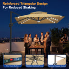 Cantilever Umbrella with Integrated Solar LED Bead Lights for Patios, Poolside Lounging & Garden Evenings
