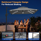 Cantilever Umbrella with Integrated Solar LED Bead Lights for Patios, Poolside Lounging & Garden Evenings