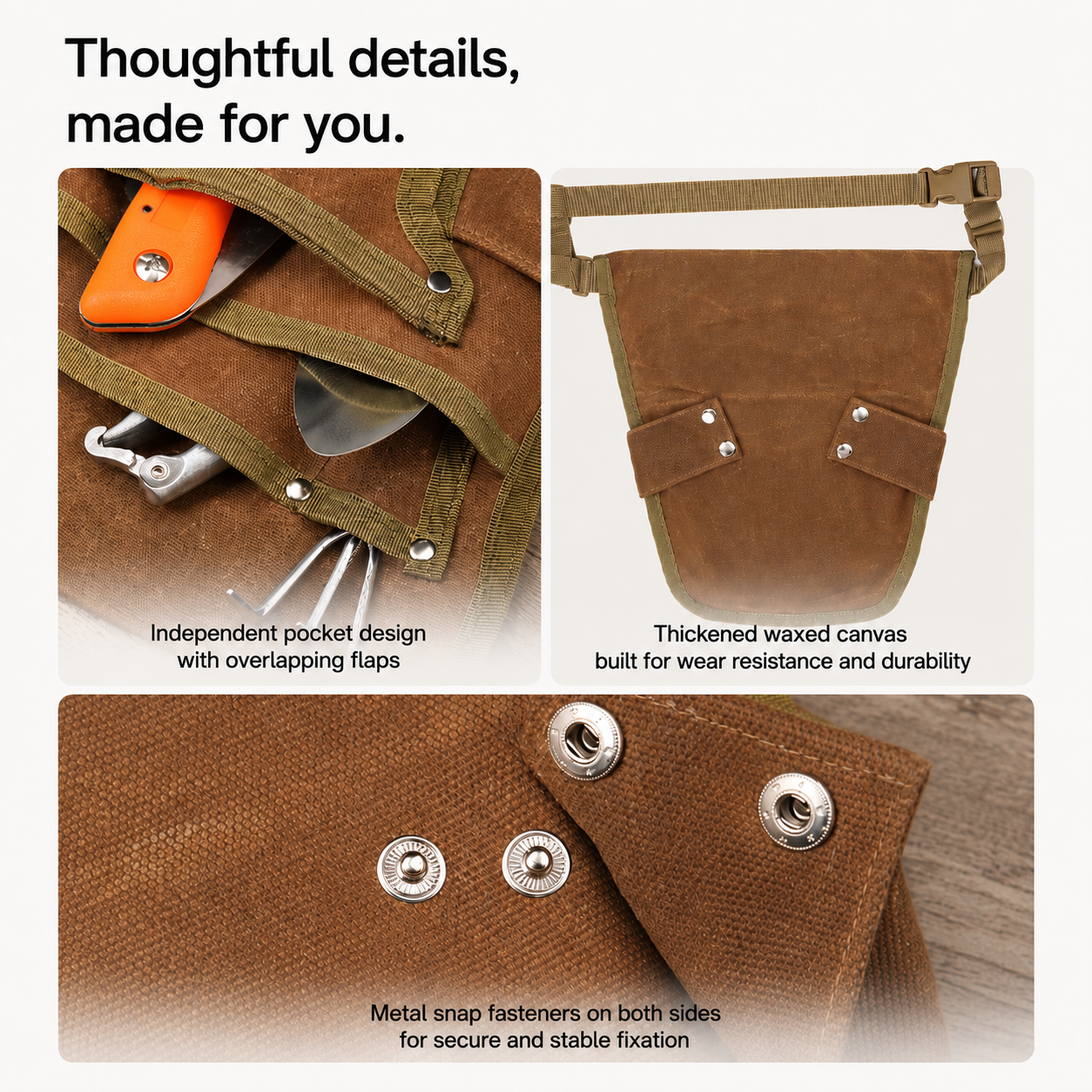 Waxed Canvas Garden Tool Belt – Premium Gardening Tool Organizer with Multi-Pocket Waist Pouch