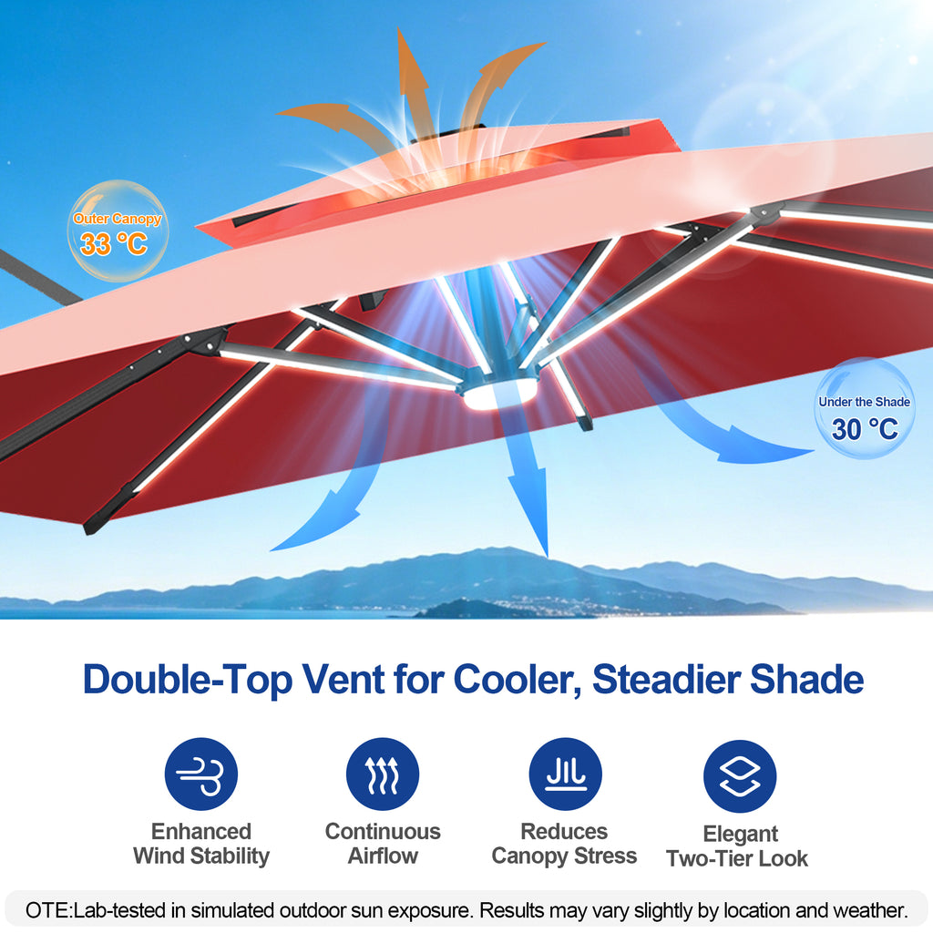 LED Cantilever Umbrella with Integrated Ribline Lighting for Outdoor Dining, Poolside Lounging & Garden Evenings