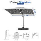 LED Cantilever Umbrella with Integrated Ribline Lighting for Outdoor Dining, Poolside Lounging & Garden Evenings