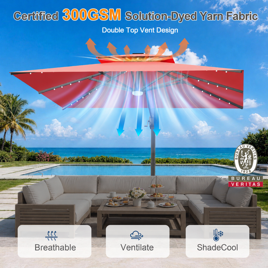 Cantilever Umbrella with Integrated Solar LED Bead Lights for Patios, Poolside Lounging & Garden Evenings
