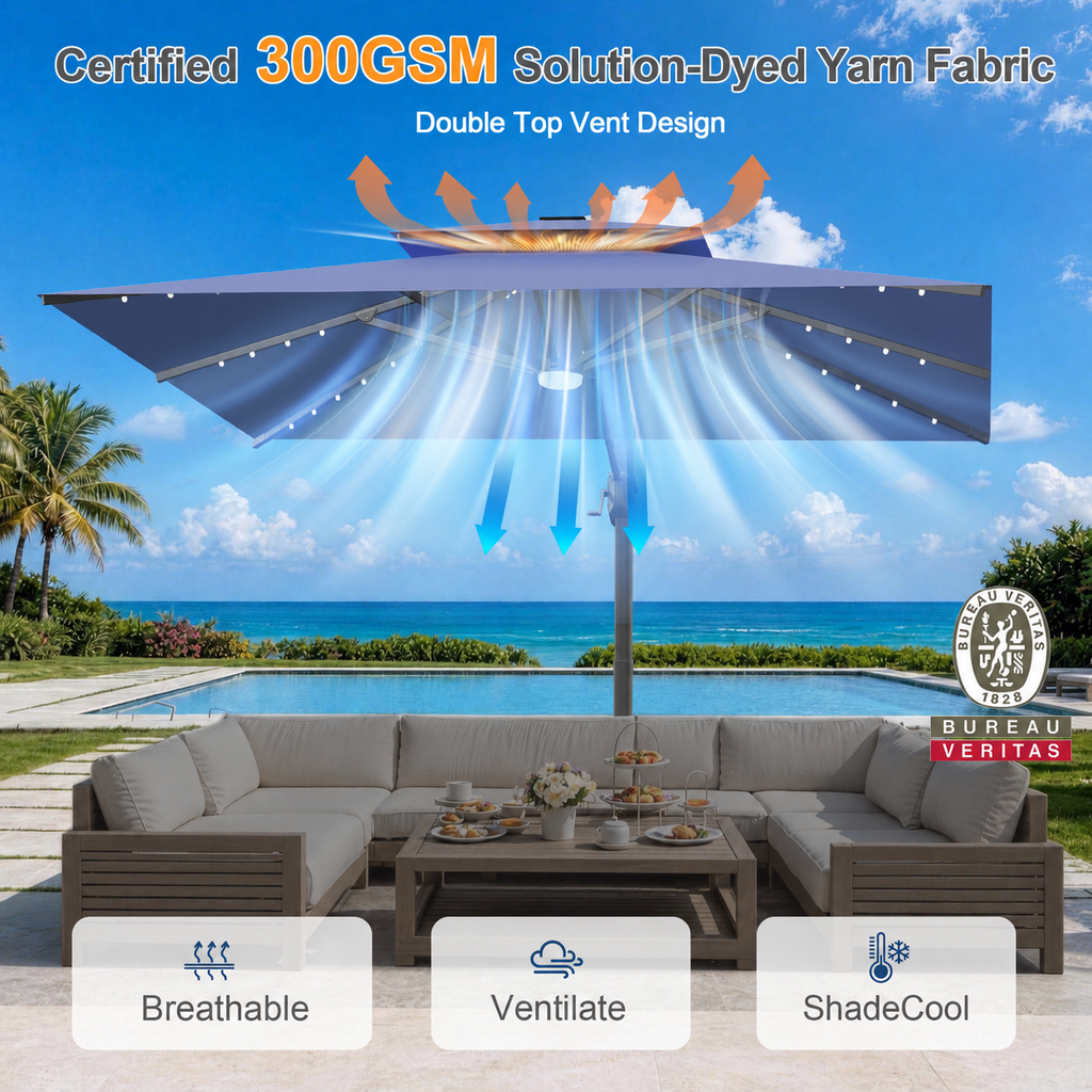 Cantilever Umbrella with Integrated Solar LED Bead Lights for Patios, Poolside Lounging & Garden Evenings