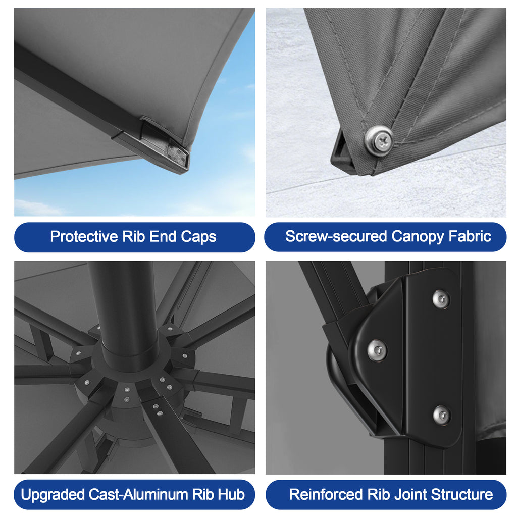 LED Cantilever Umbrella with Integrated Ribline Lighting for Outdoor Dining, Poolside Lounging & Garden Evenings