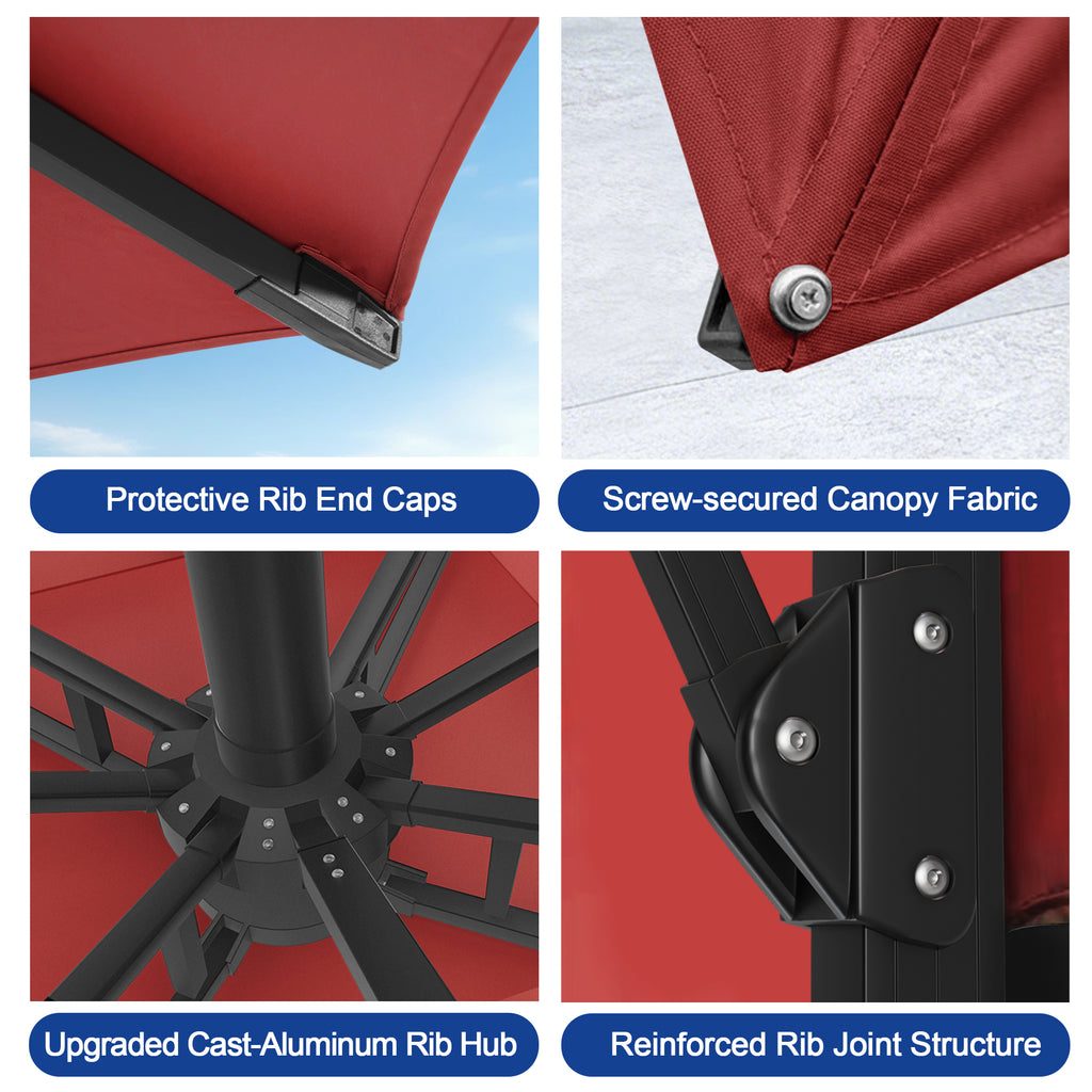 LED Cantilever Umbrella with Integrated Ribline Lighting for Outdoor Dining, Poolside Lounging & Garden Evenings