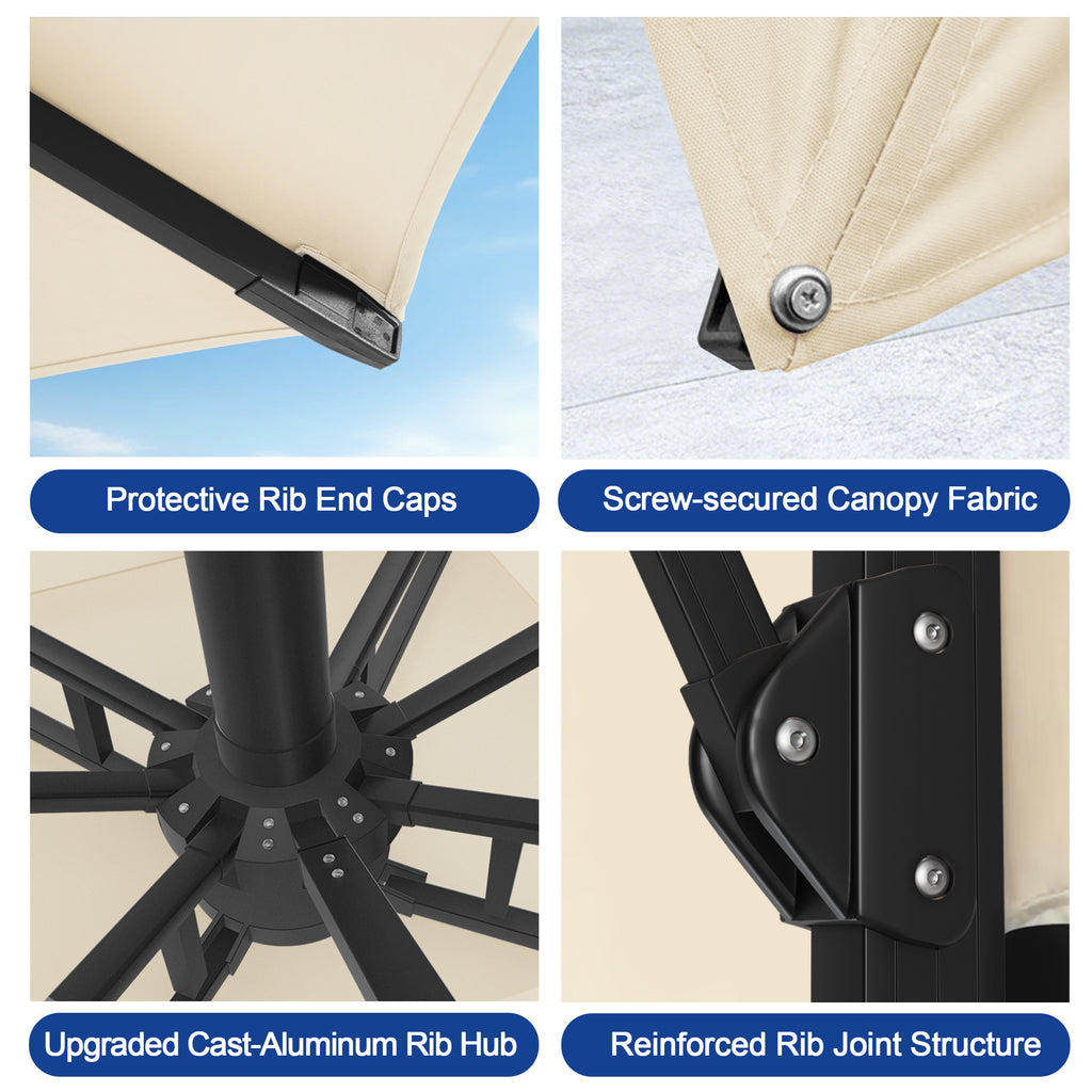 Heavy-Duty Cantilever Umbrella with Cross Base — Powder-Coated Aluminium Frame for Garden, Patio & Poolside