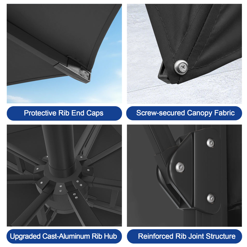 LED Cantilever Umbrella with Integrated Ribline Lighting for Outdoor Dining, Poolside Lounging & Garden Evenings