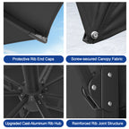LED Cantilever Umbrella with Integrated Ribline Lighting for Outdoor Dining, Poolside Lounging & Garden Evenings